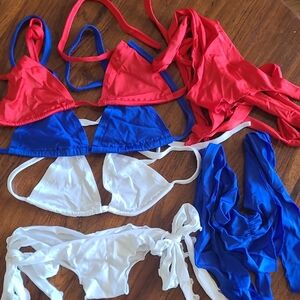 Vibrant Bikini Set in Red, Blue, and White Gogo Dancers Strippers Layers